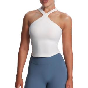 Aoxjox Women's Workout Cross-Neck Sport Bras Fitness Padded Elanor Bra Yoga Crop Tank Top (White, X-Large)
