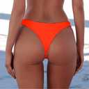 SherryDC Women's Sexy Cheeky Thong Brazilian Cut Low Rise High Leg Bikini Bottom (Orange, M)