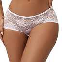 Ohyeah Women Plus Size Cheeky Panties Lace Boyshort Underwear for Women Trim Boyshort Micro Panties (X-Large-XX-Large, White)