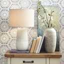Signature Design by Ashley Shavon Contemporary 27" Textured Neutral Glaze Table Lamp, Beige & White