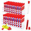 Lawei 100Pcs Plastic Test Tubes with Rack, 16 x 100mm Clear Test Tubes with Cap and 50 Holes Tubes Rack, Test Tubes Holder for Scientific Experiments Candy Storage Party Decorations
