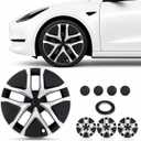 19 Inch Wheel Covers for Tesla Model Y Juniper 2025 2026, 4PCS Snap-On Hubcaps Rim Protectors, Full Coverage ABS Wheel Cap Replacement for Model Y Juniper Accessories, Black Silver