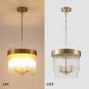 Dijiahua 3-Light Gold Pendant Lights Kitchen Island, 2-Tiers Crystal Pendant Light Fixtures Over Table, 12.6''Dia Brass Dining Room Glam Chandelier,Modern Adjustable Cord Hanging Lamp for Bedroom
