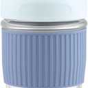 Sivaphe Reusable Glass Ice Hot Coffee Cup 12 oz, Portable Travel Mug with Spill-Proof Lid and Thermal Sleeve for Home Office Blue