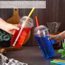 Lallisa 100 Sets Clear Plastic Cups with Dome Lids and Colorful Straws, Disposable Slushie Smoothie Cups PET Beverage for Party Iced Coffee Cold Drinks Juice Milkshake Fruit Tea Dessert(32 oz)