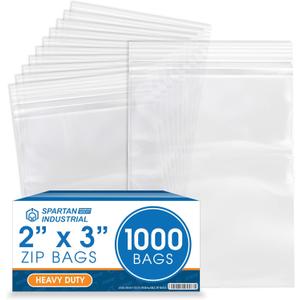 Spartan Industrial - 2" X 3" (1000 Count) 4 Mil Thick Clear Reclosable Zip Plastic Poly Bags with Resealable Lock Seal Zipper - Heavy Duty and Durable