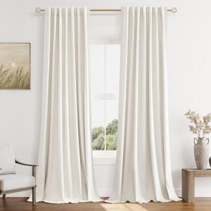 Guken Ivory Linen Blackout Curtains 108 Inch Length 2 Panels Set for Living Room Bedroom Back Tab Thermal Insulated 100% Black Out Linen Drapes Room Darkening Window Curtains 108 Inches Long