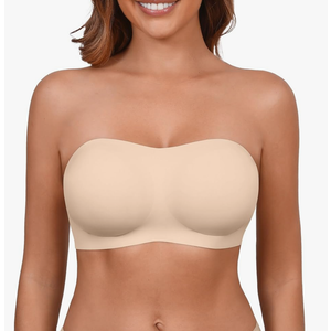 Strapless Bras for Women Seamless Padded Bandeau Bra Non-Slip Silicone Tube Top Wireless Push Up Bralettes M