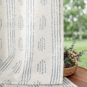 Boho Linen Curtains for Bedroom Living Room Blue Farmhouse Boho Curtains 63 Inch Length Geometric Striped Patterned Mudcloth Grommet Top Light Filtering Window Drapes 2 Panels Blue on Beige