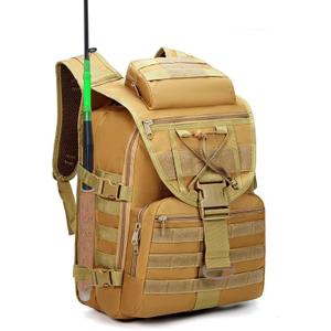 Fishing Tackle Backpack with Rod Gear Rack - Lightweight, Waterproof Arrow Fish Tactical Bag for Fishing, Hiking, Camping, Hunting Shoulder Storage Bag Travel Backpack Large Capacity Laptop Bag (Muddy)