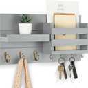 Mail Organizer for Wall Mount  Key Holder with Shelf Includes Letter Holder and Hooks for Coats, Dog Leashes  Rustic Wood with Flush Mounting Hardware (16.5 x 8.7 x 3.5) (Gray)