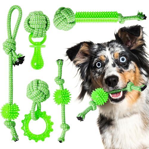 SQBG Puppy Toys 5 Pack for High Energy Puppies, Puppy Teething Toys Rubber and Rope, Durable Dog Chew Toys for Aggressive Chewers, Tug of War Dog Toys, Puppy Chew Toys for Teething