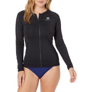 Roxy Women's Essential Long Sleeve Zip-up Rashguard – UPF 50+ Quick-Dry Stretch Fit Rash Guard Swim Shirt, Black, X-Large