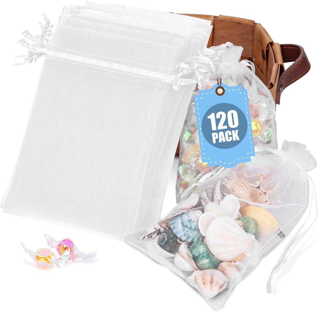 VGOODALL 120PCS 4 x 6 Inch White Sheer Organza Bags with Drawstring, Premium Gift Pouches for Wedding Favors, Valentine's Day, Party Favors, Candy & Jewelry Gifts