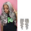 Brazilian Body Wave Human Hair Bundles with Closure (10 12 14+8Closure) Grey Human Hair 1 Bundles with Free Part Closure 100% Remy Human Hair Bundles with 4x4 Closure