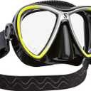 SCUBAPRO Synergy Twin Trufit Scuba Mask with Dual Lens and Comfort Strap for Diving, Black/Yellow/Silver, One Size