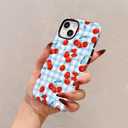 Designed for iPhone 13 Phone Case,Cute Flowers Cherry Bow Pattern with Shockproof Slim Soft TPU Hard PC Protective Phone Cases Cover for Women Girls Aesthetic-Blue Cherry