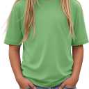 Girls' Short Sleeve T Shirts | Summer, Oversized, Crewneck, Loose Fit, Casual, Basic, for Kids 5-14 Years (Green)
