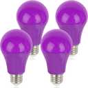Purple Light Bulbs 4 Pack - Colored Light Bulb Indoor Halloween Decor 9W (60W Equivalent) A19 E26 Base Led Lightbulbs for Outdoor Porch, Bedroom, Christmas Party Decoration, Holiday Lighting (Purple)