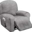 ULTICOR 4-Piece, 1 Seat Recliner Cover, Velvet Stretch Reclining Chair Covers for 1 Cushion Reclining Sofa, Single Seat Recliner Couch Cover, Thick, Very Soft, Machine Washable (Light Grey)