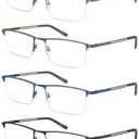 JJWELL 4Pack Blue Light Blocking Reading Glasses for Men Anti Computer Glare Eyestrain Spring Hinge Readers with Pouches