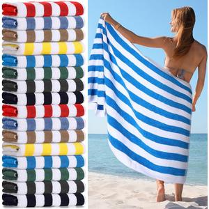 VitalCozy 4 pack Cotton Pool Beach Towels Bulk 30 x 70 Inch Cabana Stripe Oversized Basics Turkish Pool Bath for Hotel Swimming Bathroom(Assorted Color)