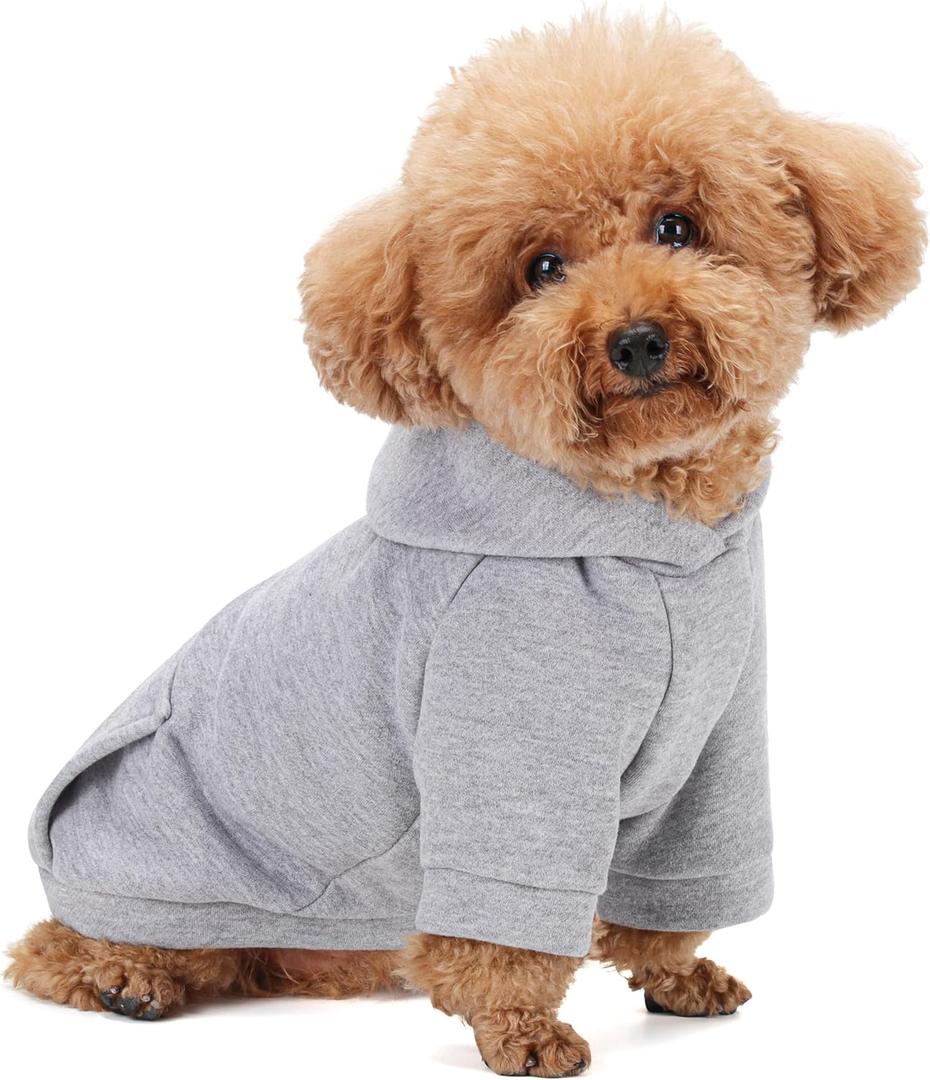 Winter Dog Hoodie with Pockets - Solid Color Polycotton Sweatshirt for Small, Medium, and Large Dogs - Soft, Warm, Cozy Pet Clothing for Cold Weather - Ideal for Outdoor Walks.Grey-L