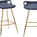 Sidanli Black Bar Stools, Barstool Set of 2, Counter Height Chairs with Gold Metal Legs, Island Chairs with Leather Cushion Seats & Footrests, 26 Bar Stools for Kitchen Island, Home Bar
