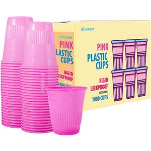 LA MIERE 1000 Pack 5 oz Plastic Cups, Reinforced Durability, BPA-Free, Smooth Rim for Dental Clinics, Bathroom & Dispenser Use, Pink, Small