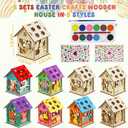 8Pcs Easter Crafts Wooden House with 12 Paint, Easter Arts and Crafts for Boys Girls Ages 3 4 5 6 7 8 12 Years Old, Adults DIY Easter Painting Crafts Kit Activities Bulk Supplies with Easter Egg Bunny