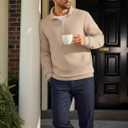 Vssjavun Mens Quarter Zip Pullover Quilted Sweatshirt Long Sleeve Casual Stand Collar Pullovers with Pockets (Beige, S)