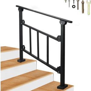 Upgrade 3 Steps Black Handrail & Indoor Stair Railing Kit, Fence & Rail Hand Rails for Outdoor Steps for Seniors for Porch Railing & Deck Hand Rail (2-3 Steps) - Set 1