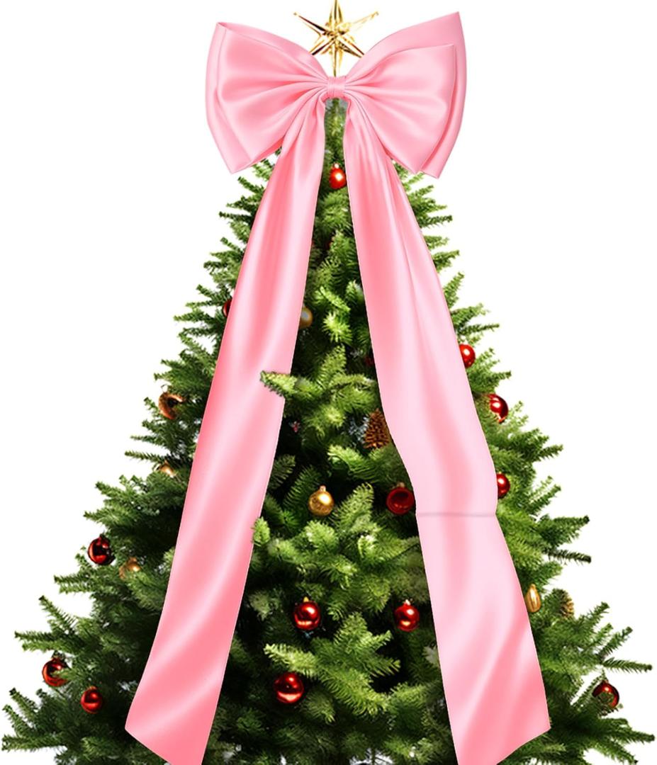 Christmas Tree Topper Bow Large Christmas Bow for Tree Topper 47.5 Inch Pink Big Bows for Christmas Tree Topper Indoor Home Room Holiday Party Giant Bows Xmas Trees Decoration