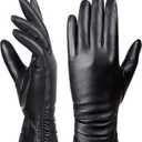 Womens Winter Leather Touchscreen Texting Warm Driving Lambskin Pure Genuine leather Gloves (Large, Black)