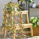2 Pack Spring Flower Garland, 13.6 Ft Silky Artificial Pink Garland with Pink Daisy and Vine, Floral Garlands Decoration for Room Wall, Flower Themed Party, Wedding Supplies