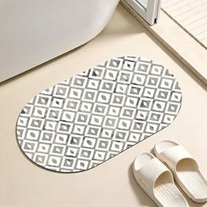 YNXTYB Diatomaceous Mud Bath Mat Grey Modern Geometric Oval Soft Wrinkle Free Bathroom Floor Rugs Non-Slip Super Absorbent Fast Drying Bath Rug for Bathroom Kitchen Door Mat 23.6x15.7 Inches