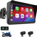 60Hz IPS Motorcycle Carplay Screen with 2K Dash Cam Front and Rear, Apple Carplay and Android Auto Display for Moto, 6" IP68 Waterproof GPS Navigation System Support Bluetooth, Siri, Google Assistant