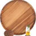 Large Ottoman Tray, 22" Big Ottoman Tray for Living Room, Large Serving Tray with Handles for Coffee Table Kitchen Counter,Great Round Wooden Trays with 4 Round Coasters for Appetizers, Dinner