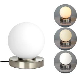 Small Table Lamp, LED Table Lamp with Eye-caring Glass Lampshade Desk Lamp Dimmable 3 Color Changing, 10 Brightness Levels Reading Table Lamp Warm & White Nightstand Lamp with Memory Function