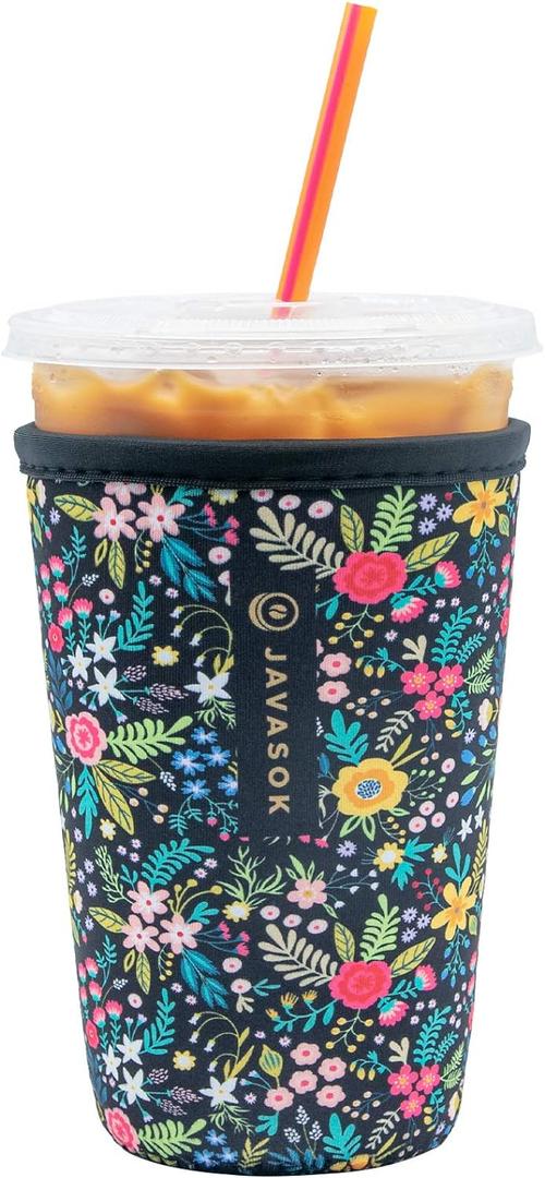 Sok It Java Sok Iced Coffee & Cold Soda Insulated Neoprene Cup Sleeve (English Garden Picnic, Medium: 22-28oz) (Medium: 22 - 28oz, English Garden Picnic)