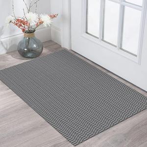 KOZYFLY Washable Area Rug 2x3 Ft Small Entryway Rug Indoor Door Mat Throw Rugs with Rubber Backing, Braided Cotton Floor Carpet for Front Entrance Bathroom Kitchen Foyer, Black/Grey/Charcoal Grey
