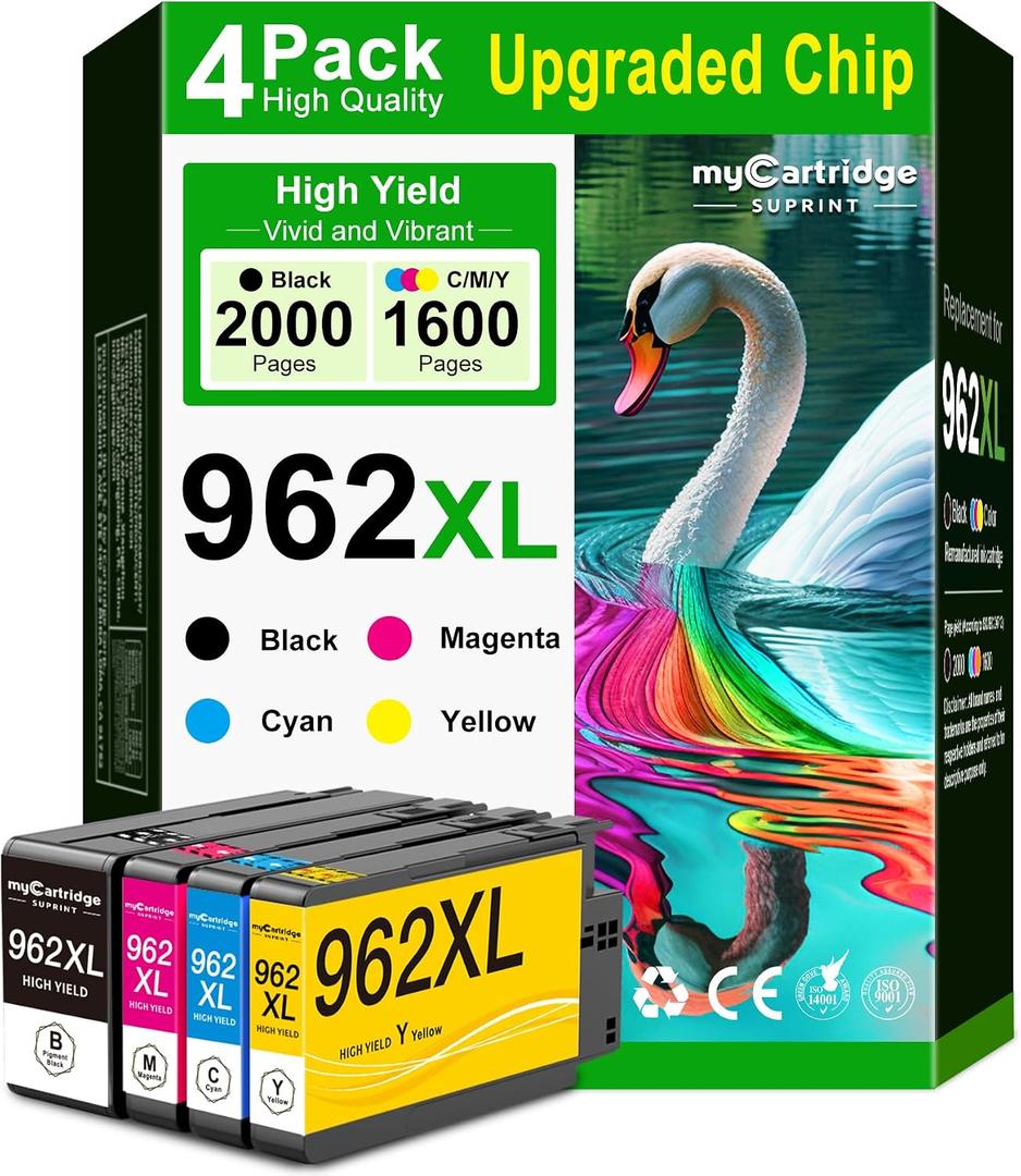 962XL Ink Cartridges Combo Pack Replacement for HP 962 Ink Cartridges HP962XL HP962 High-Yield | Equipped with Latest Chip | compatible with HP OfficeJet Pro 9015 9020 9010 9018 9025 Printers (4 Pack)