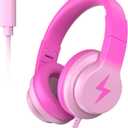 Candy Bila Wired USB C Kids Headphones, 85dB Safe Volume Limit, HD Stereo Sound, Adjustable Headband, Foldable Over-Ear Design for School/Travel/Boys/Girls/iPad/Tablet (Gradient Rose Pink)
