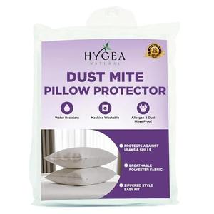 Hygea Dust Mite & Allergen Pillow Protectors, Queen Size, Set of 2 - Pillow Encasements - Zippered Covers - Hypoallergenic, Waterproof, Soft & Breathable, Premium Quality