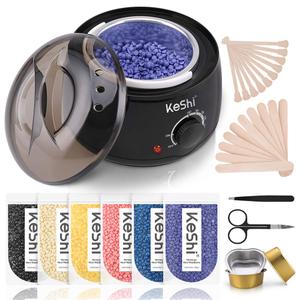 KeShi Waxing Kit, Painless Hair Removal Wax Warmer, Home Wax Kit with 5 Bags Hard Wax Beans for Full Body, Legs, Face, Eyebrows, Bikini (Women & Men)
