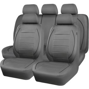 CAR PASS Piping Faux Leather Car Seat Cover Full Set,Grey Breathable Leather Seat Covers for Cars, Airbag Compatible,Universal Fit for SUVs,Van,Sedans,Small Trucks (Full Set, All Gray) (Grey with charcoal stripes)