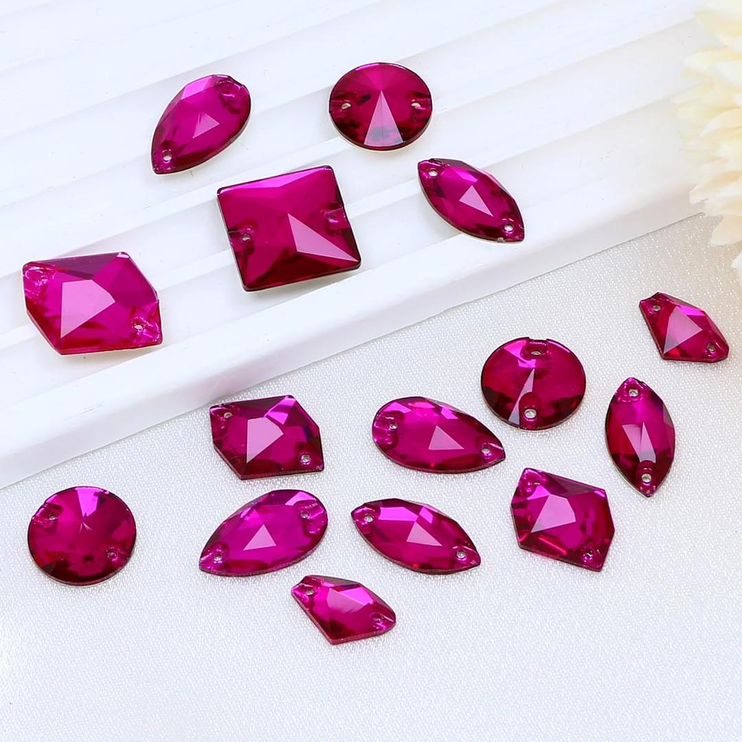 Rhinestones for Crafting,Rose Red Glass Flatback Rhinestones 9MM-18MM 76PCS Mix Shape Crystals Gems for Crafts DIY Sew On Rhinestone for Dress Jewelry Shoes Design Art
