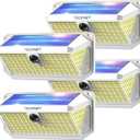TECKNET 416 LED Solar Powered Outdoor Lights, 300 Angle & 3 Lighting Modes Motion Sensor Light Outdoor, Security Solar Lights Waterproof - 4 Pack, White, Cold Light