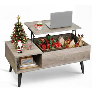 WLIVE Coffee Table for Living Room, Lift Top Coffee Table with Storage, Small Rising Wooden Dining Center Table with Storage Shelf & Hidden Compartment, 39" Greige