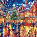 Beautiful Christmas Cityscape 1000 Piece Jigsaw Puzzle, Night Scene Art, Colorful European Town Canal Landscape